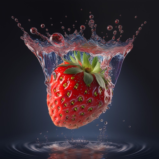 Le fragole cadono nell'acqua Acqua liquida con sfondo di frutta fragola AI Generato