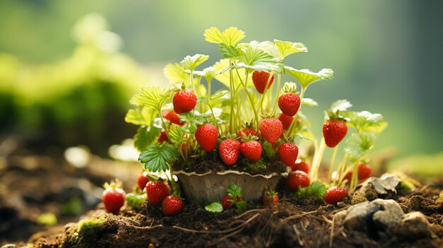 le fragole coltivano la pianta in un vaso