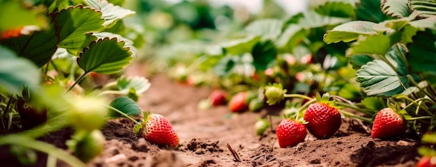 Le fragole mature crescono nel giardino sul campo IA generativa