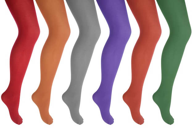 Le gambe delle donne in collant colorati