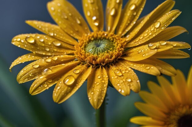 Le gocce d'acqua su un fiore giallo
