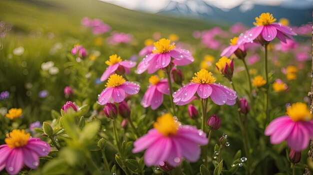 Le gocce di rugiada scintillanti della natura sui fiori