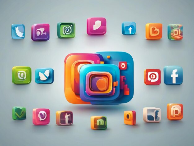 Le icone dei social media: il logo 3D di Facebook, Instagram, YouTube, WhatsApp e Twitter