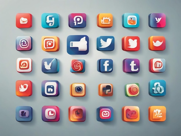 Le icone dei social media: il logo 3D di Facebook, Instagram, YouTube, WhatsApp e Twitter