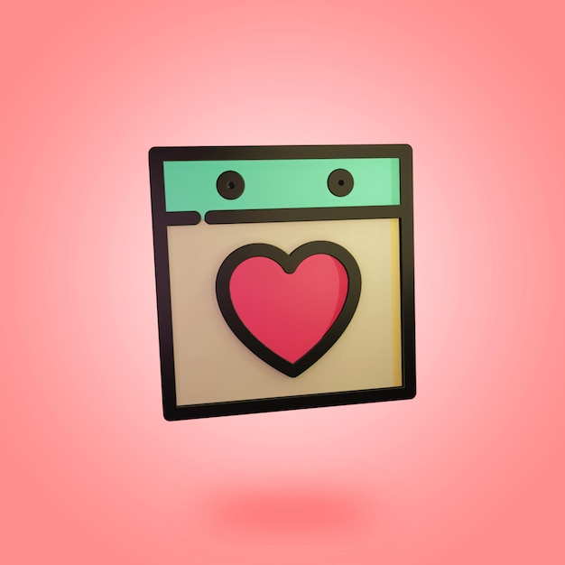 Le icone del calendario 3d con il cuore, rendono lo stile grafico, isolano