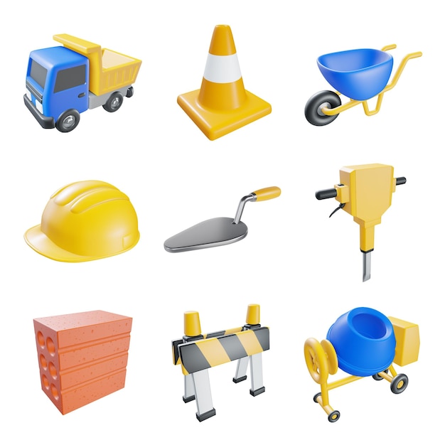 LE ICONE DELLA COSTRUZIONE HANNO IMPOSTATO IL CLIPART DELL'ILLUSTRAZIONE 3D