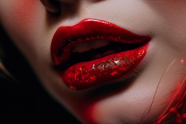 Le labbra di una donna sono coperte di glitter.