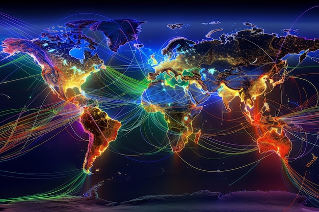 Le linee collegano una selezione di grandi città globali rivelando una rete mondiale Mappe cortesia della NASA