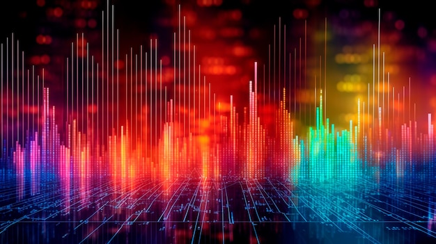 Le linee del grafico del mercato azionario grafico finanziario sullo sfondo astratto della tecnologia rappresentano la crisi finanziaria il tracollo finanziario Concetto di tecnologia Concetto di mercato commerciale AI generativa