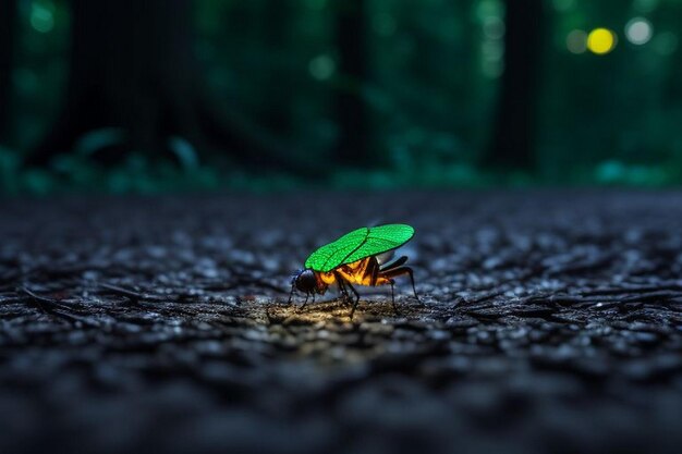 Le lucciole che brillano nella foresta di notte