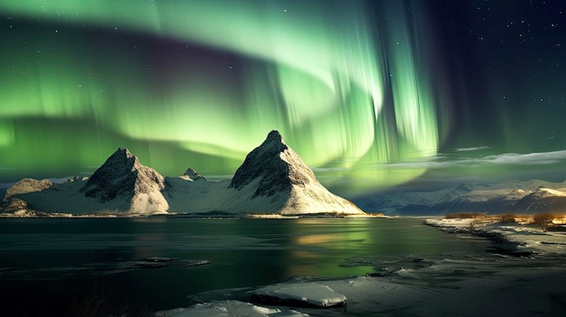 Le luci del nord del cerchio artico sono uno spettacolo di luce naturale creato con la tecnologia Generative AI