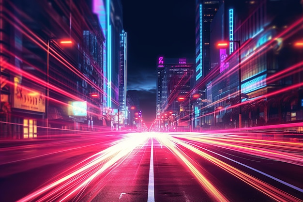 Le luci dell'auto accelerano il movimento Ai arte Notte paesaggio urbano