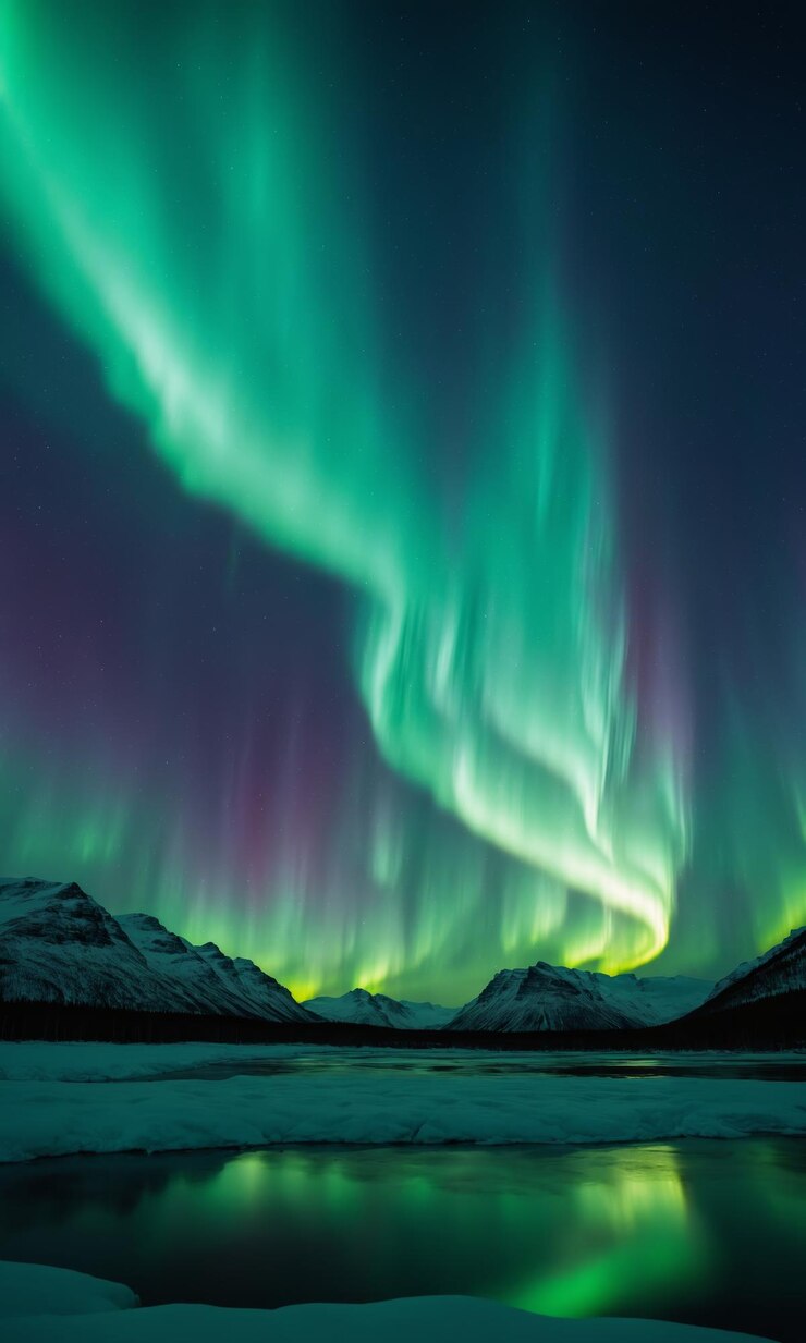 Le luci settentrionali Aurora boreale sopra un fiordo in Islanda