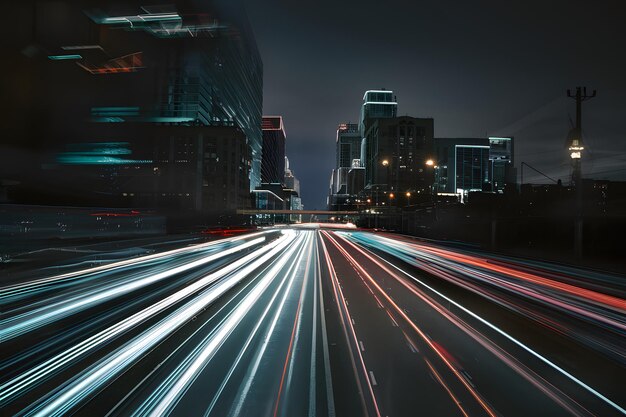 Le luci sfocate della città e i veicoli raffigurano l'urgenza urbana