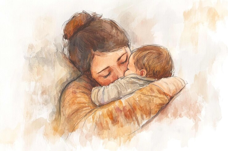Le madri amano un ritratto ad acquerello di madre e bambino