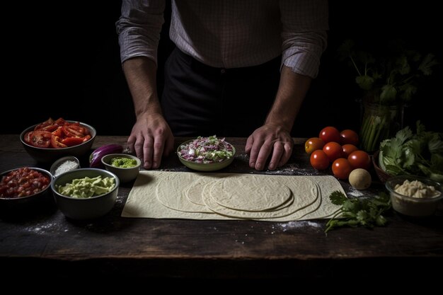 Le mani che preparano il burrito