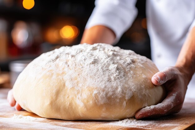 Le mani dell'uomo impastano l'impasto per la bontà fatta in casa