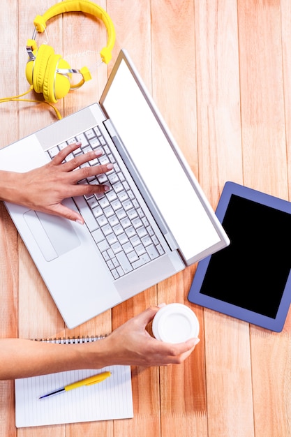 Le mani della donna che scrivono su un computer portatile