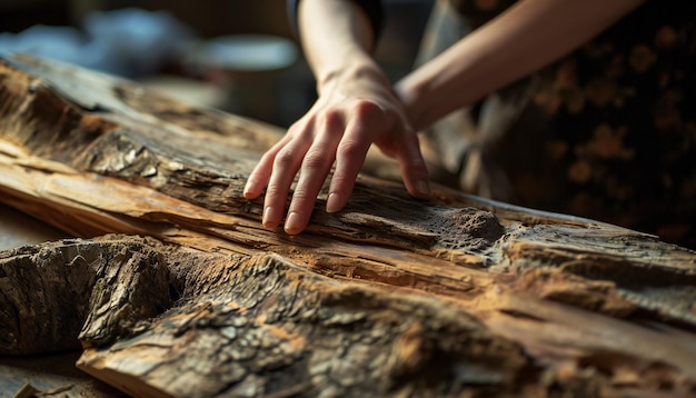 Le mani delle donne fanno la lavorazione del legno