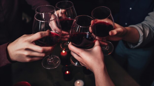 Le mani delle persone sono coniate con bicchieri di vino Illustration AI GenerativexA