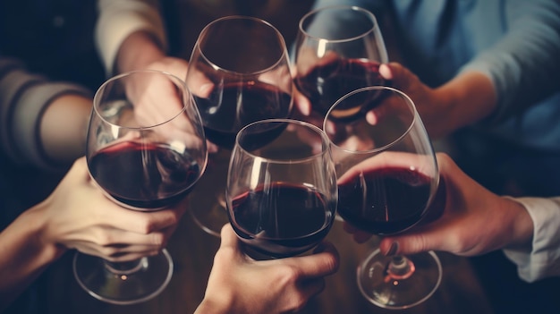 Le mani delle persone sono coniate con bicchieri di vino Illustration AI GenerativexA