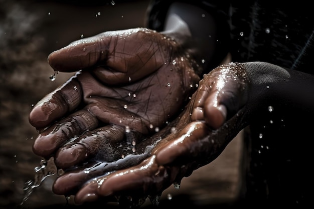 Le mani di una persona con l'acqua che gocciola da loro