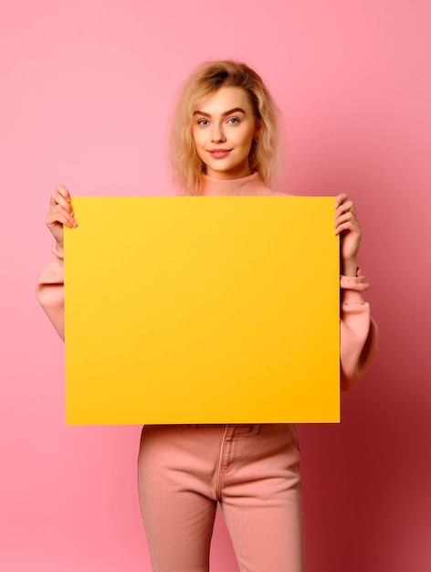 Le mani di una ragazza elegante che tiene una cornice di carta