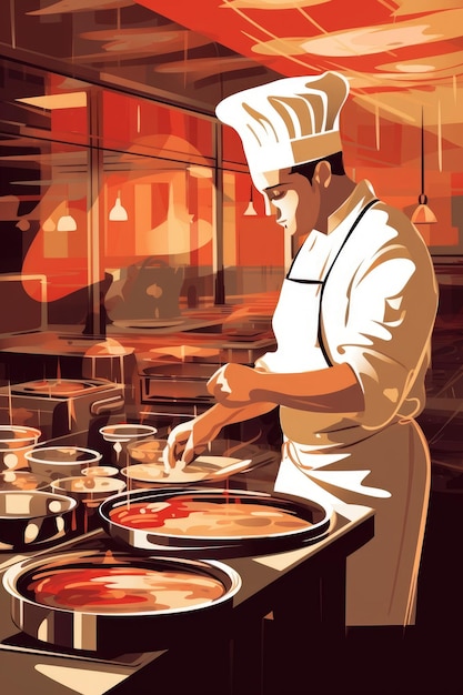 'Le mani di uno chef che cucinano' Illustrazione IA generativa