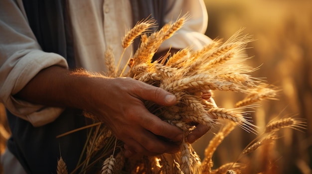 Le mani raccolgono il raccolto del grano