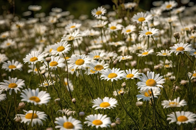 Le margherite fioriscono in un campo