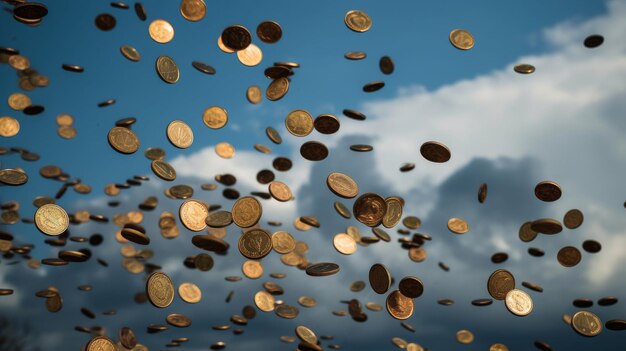 le monete cadono dal cielo illustrazione generata dall'IA
