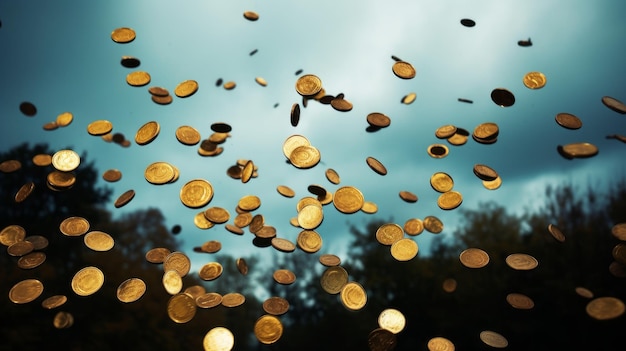le monete cadono dal cielo illustrazione generata dall'IA