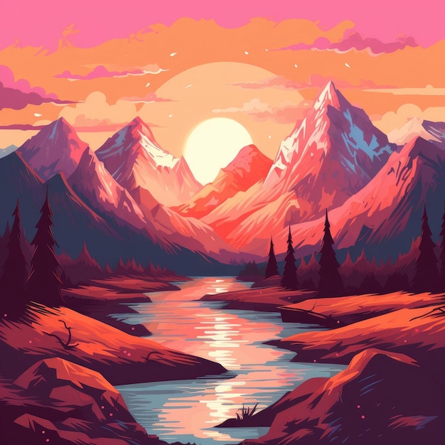 Le montagne all'alba Illustrazione Generative AI