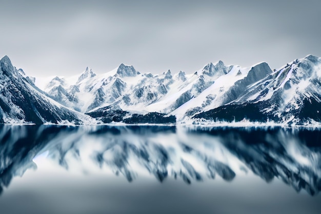 le montagne del lago di neve della natura riflettono il paesaggio 04