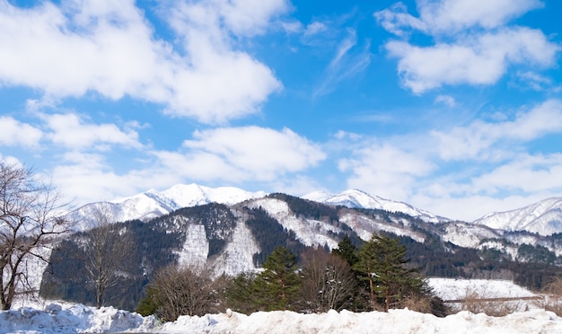 Le montagne in inverno sono coperte di neve e nebbia bianca