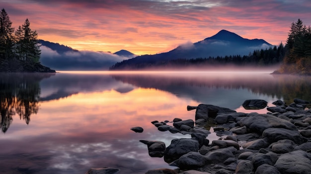 le montagne sono in lontananza con un lago in primo piano