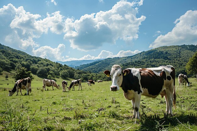 Le mucche sul campo verde d'estate