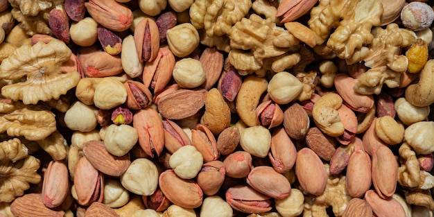 Le noci di diverse varietà si mescolano per l'alimentazione sotto forma di consistenza di fondo
