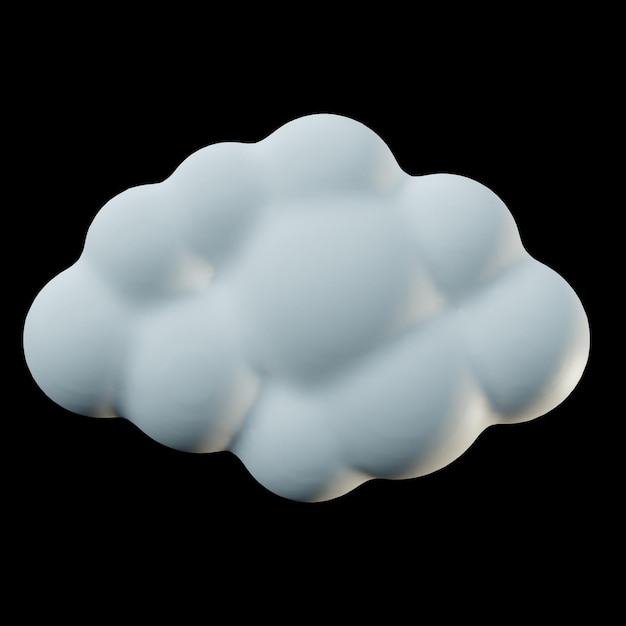 Le nuvole 3d impostate isolate su uno sfondo nero rendono morbido il cartone animato rotondo soffice