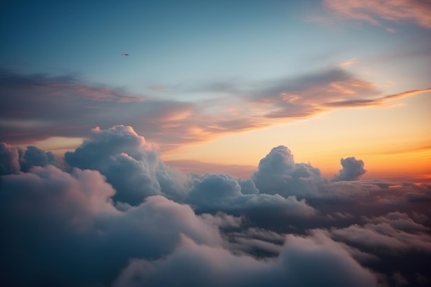 Le nuvole appaiono sopra un aereo al tramonto