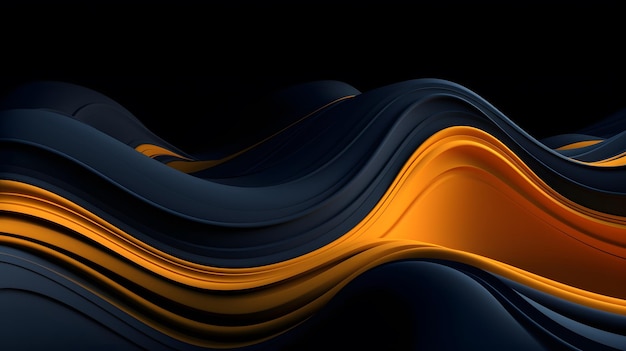 Le onde blu e arancioni si sovrappongono a uno sfondo grigio scuro e oro scuro IA generativa