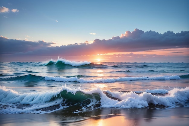 Le onde dell'oceano si arrotolano feroci, spaventose, blu scuro, onde del mare, carta da parati, illustrazione di sfondo.