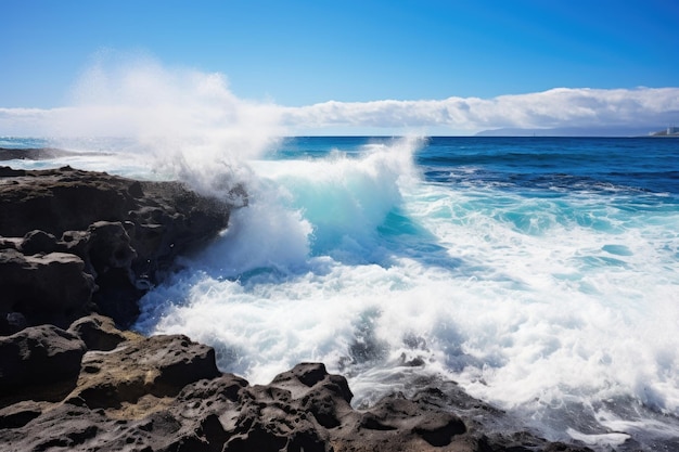 Le onde dell'oceano si infrangono contro una costa inesplorata