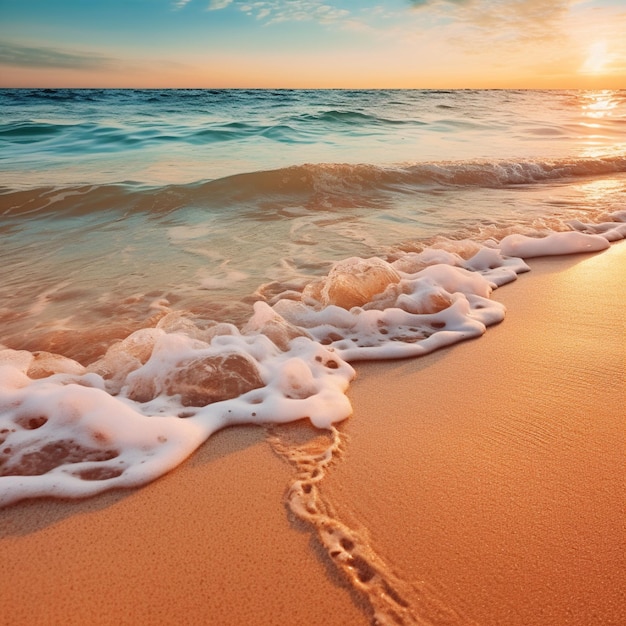 Le onde liquide abbracciano la spiaggia sabbiosa