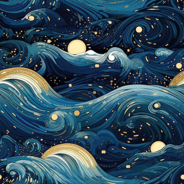 Le onde scintillanti dell'oceano sotto una notte stellata