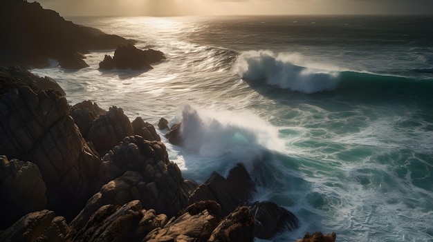 le onde si infrangono sulle rocce