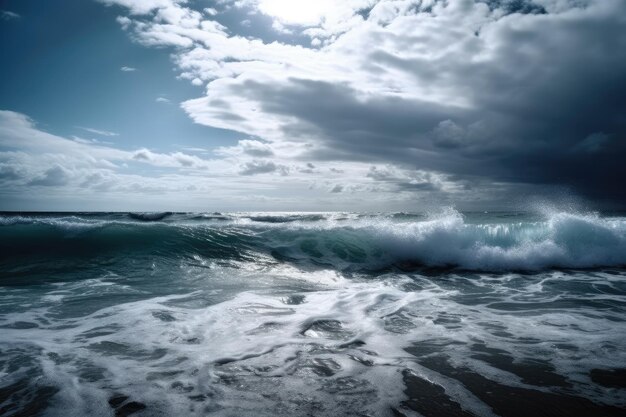 Le onde sulla spiaggia in una giornata nuvolosa