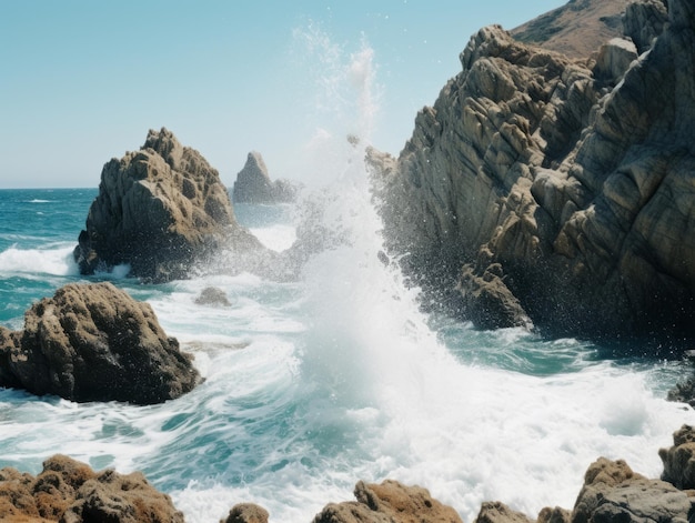 Le onde violente dell'oceano si scontrano con le rocce