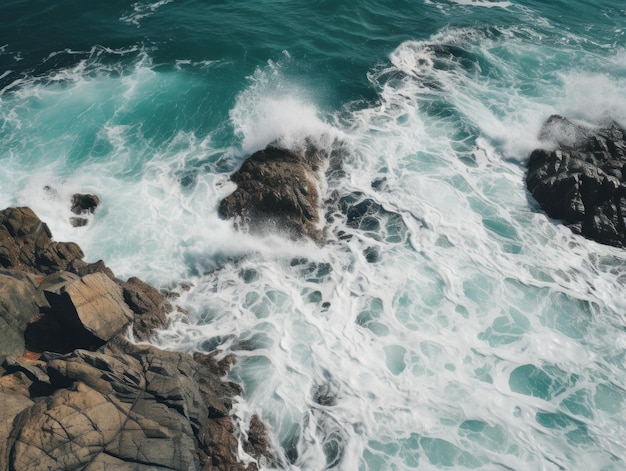 Le onde violente dell'oceano si scontrano con le rocce