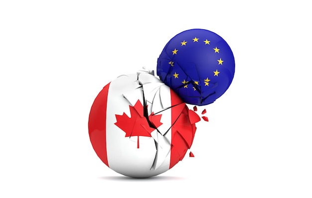 Le palle politiche del Canada e dell'Unione Europea si scontrano 3D Render